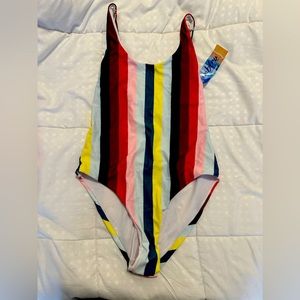 Striped one piece bathing suit